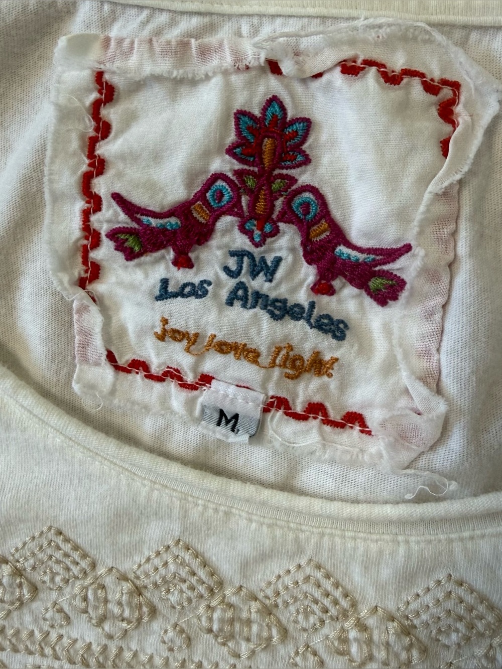 Johnny Was Women’s White Embroidered Floral Scoop Neck Tee Shirt Boho Medium - Picture 11 of 16